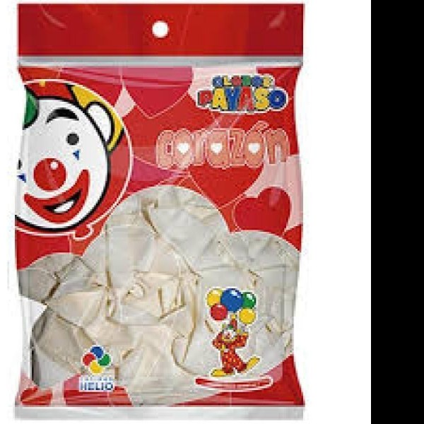 GLOBOS PAYASO H-10 FIG. CORAZON BOLSA C50 PZAS BLANCO